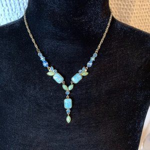 Gorgeous Turquoise & Blue Crystal Y Drop Necklace